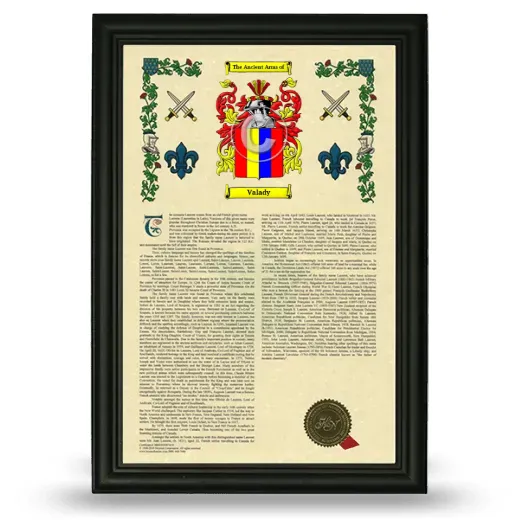 Valady Armorial History Framed - Black