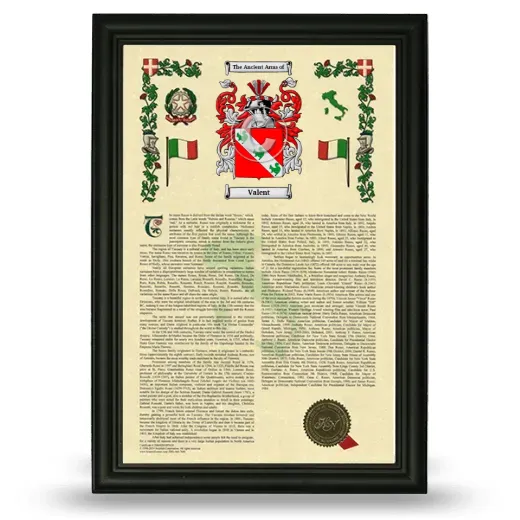 Valent Armorial History Framed - Black
