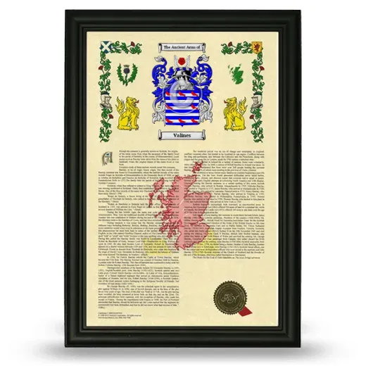 Valines Armorial History Framed - Black