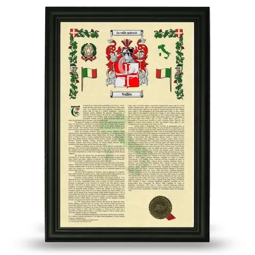 Vallés Armorial History Framed - Black