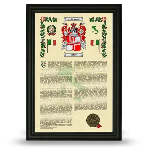 Valles Armorial History Framed - Black