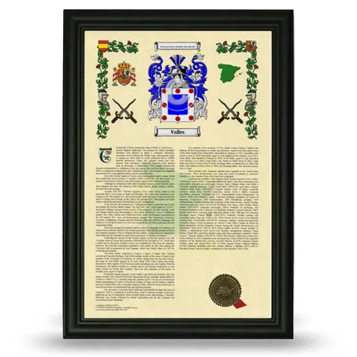 Valles Armorial History Framed - Black