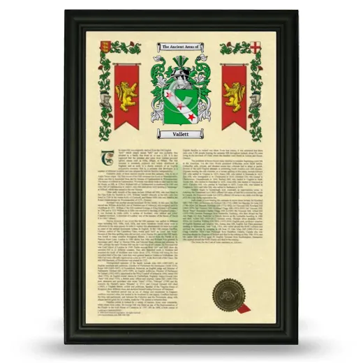 Vallett Armorial History Framed - Black