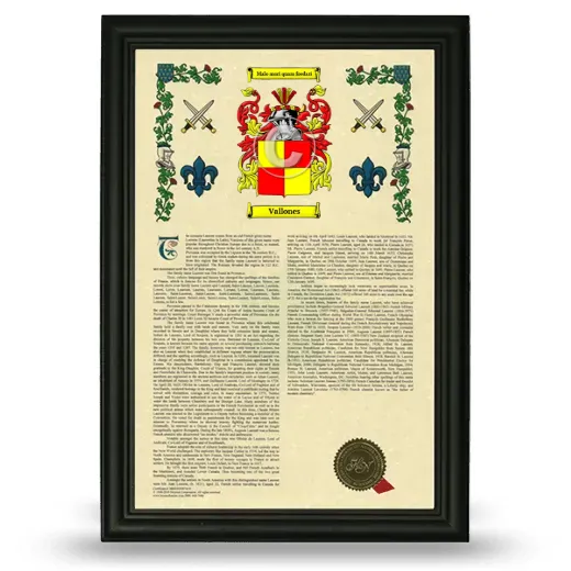 Vallones Armorial History Framed - Black