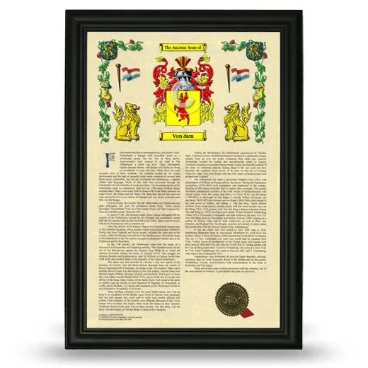 Van'dam Armorial History Framed - Black