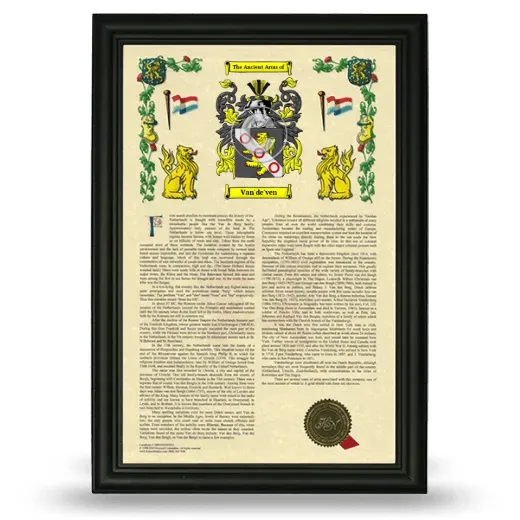 Van'de'ven Armorial History Framed - Black
