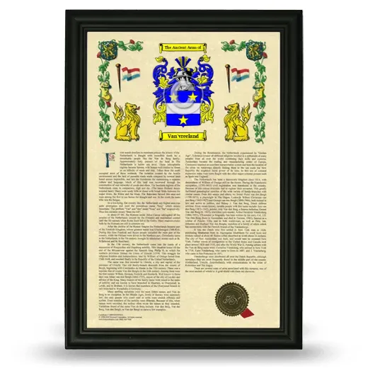 Van'vreeland Armorial History Framed - Black