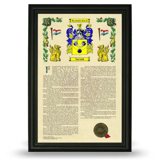 Van'wyk Armorial History Framed - Black