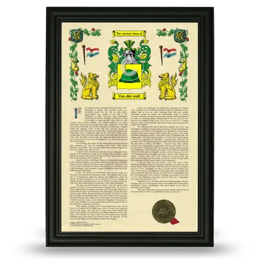 Van-der-walt Armorial History Framed - Black