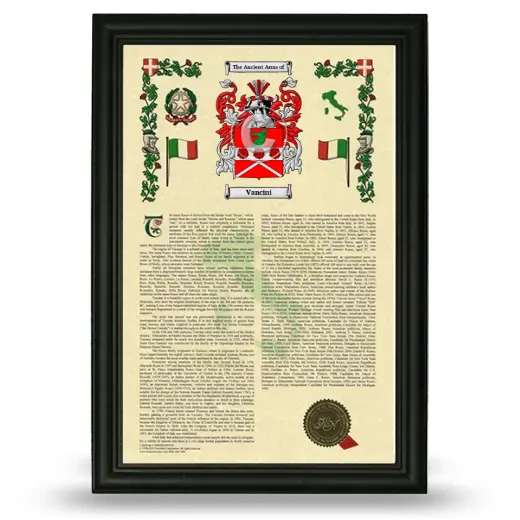 Vancini Armorial History Framed - Black