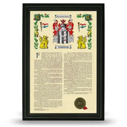 Vandenbergh Armorial History Framed - Black