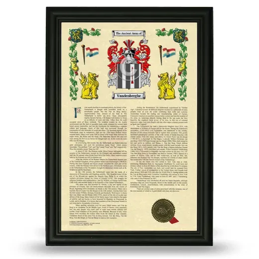 Vandenberghe Armorial History Framed - Black