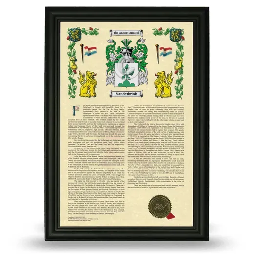 Vandenbrink Armorial History Framed - Black