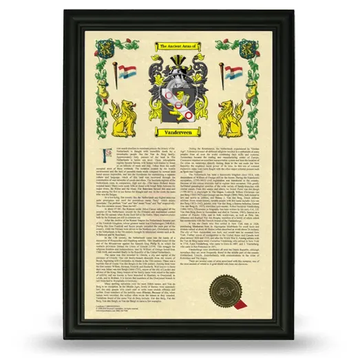 Vanderveen Armorial History Framed - Black