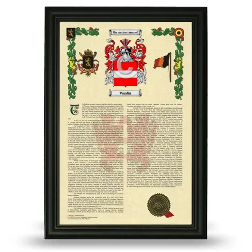 Vandin Armorial History Framed - Black