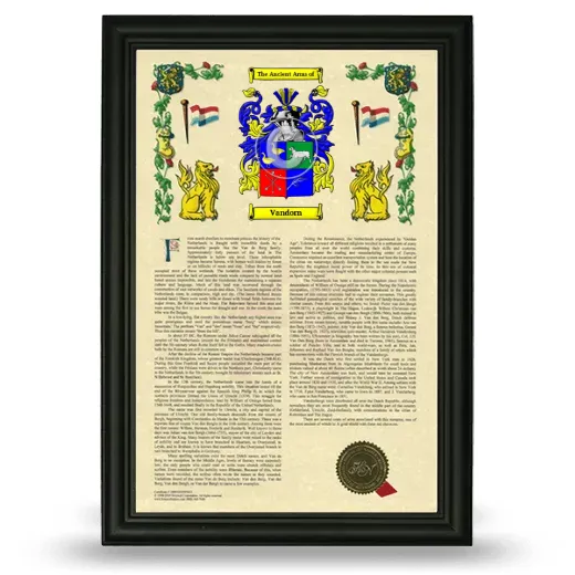 Vandorn Armorial History Framed - Black