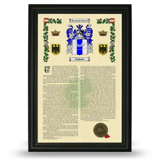 Vanhorst Armorial History Framed - Black