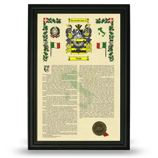 Varin Armorial History Framed - Black