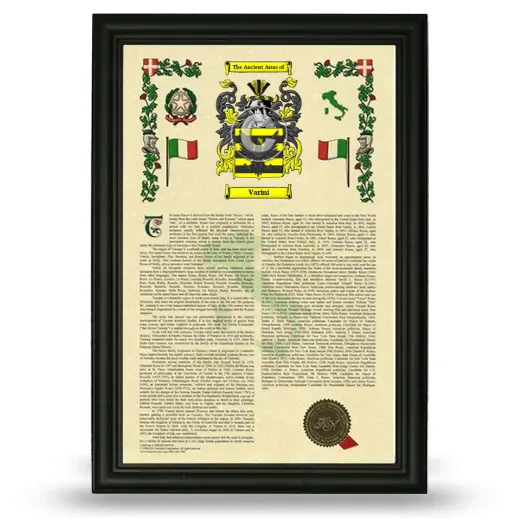 Varini Armorial History Framed - Black