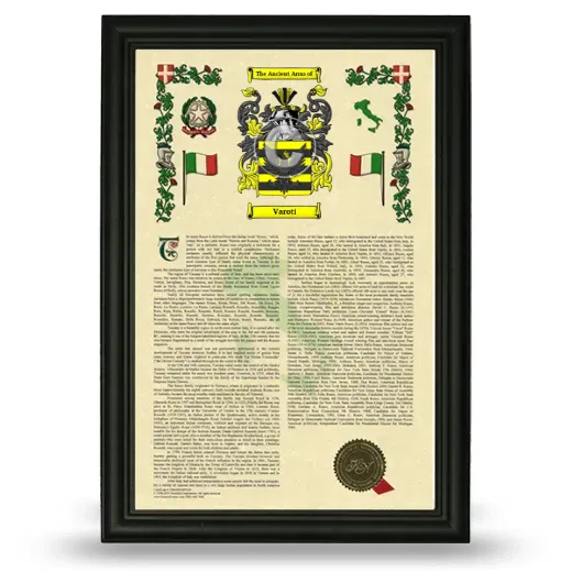 Varoti Armorial History Framed - Black