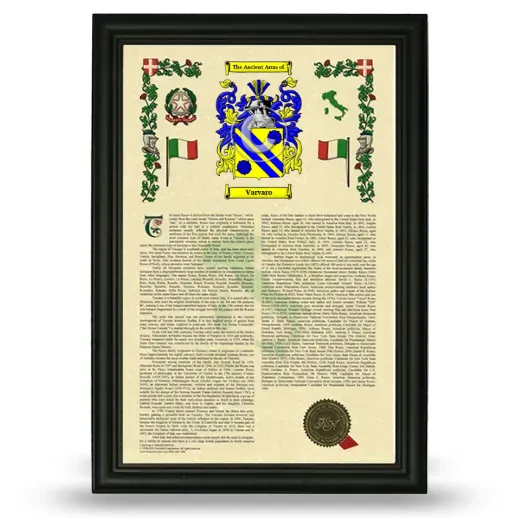 Varvaro Armorial History Framed - Black