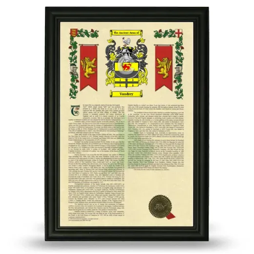 Vaudrey Armorial History Framed - Black