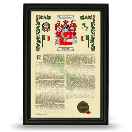 Vendetti Armorial History Framed - Black