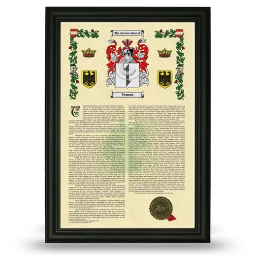 Venero Armorial History Framed - Black