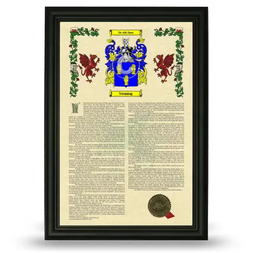 Venning Armorial History Framed - Black