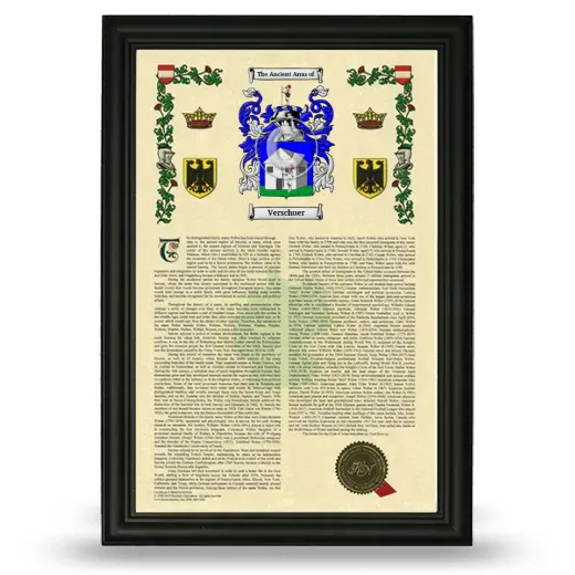 Verschuer Armorial History Framed - Black