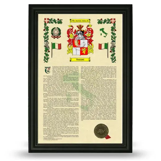 Vescovi Armorial History Framed - Black