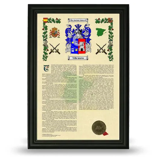 Villa'nueva Armorial History Framed - Black