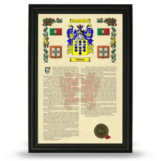 Villafane Armorial History Framed - Black