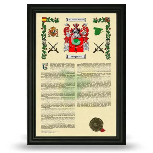 Villagrassa Armorial History Framed - Black