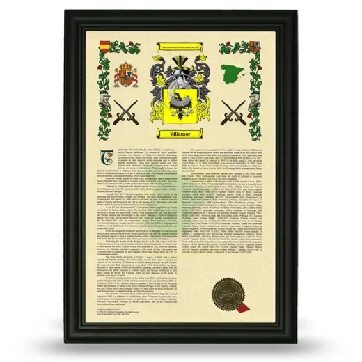 Villamor Armorial History Framed - Black