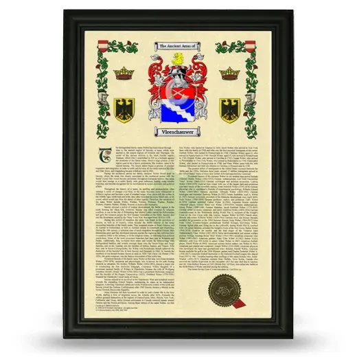 Vleeschauwer Armorial History Framed - Black