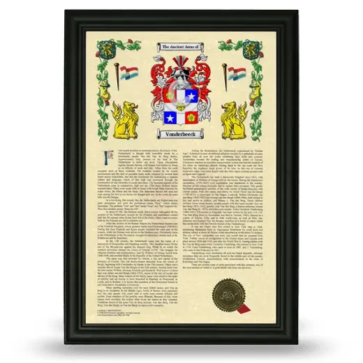 Vonderbeeck Armorial History Framed - Black