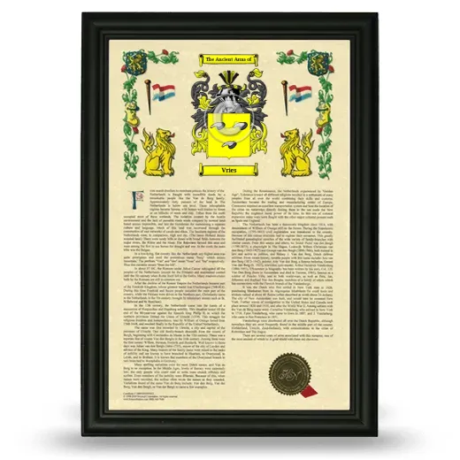 Vries Armorial History Framed - Black