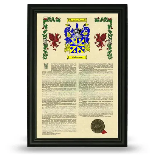 Walshman Armorial History Framed - Black