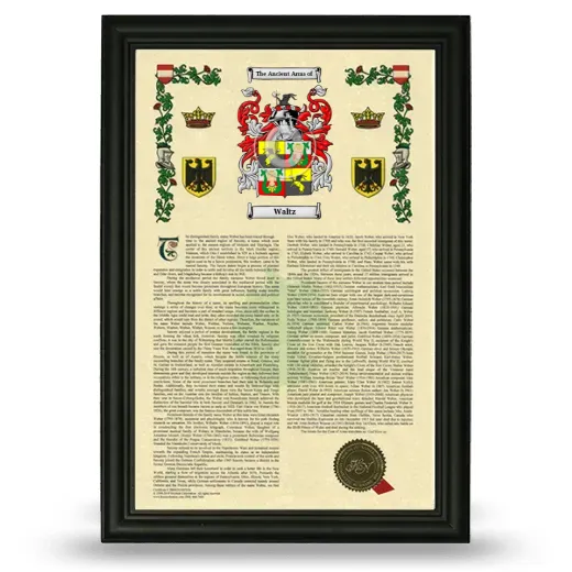 Waltz Armorial History Framed - Black