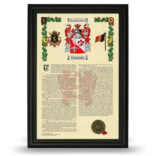 Wannamaker Armorial History Framed - Black