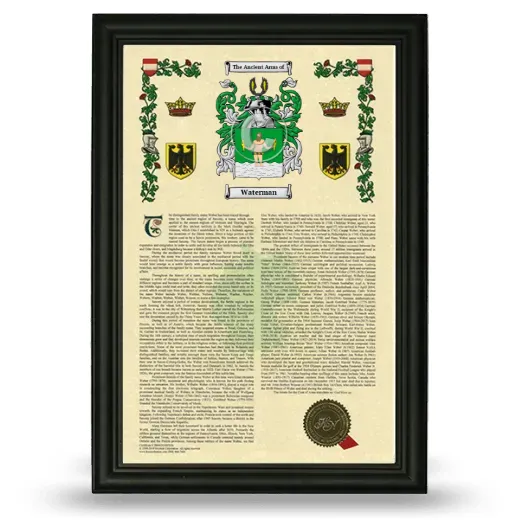 Waterman Armorial History Framed - Black