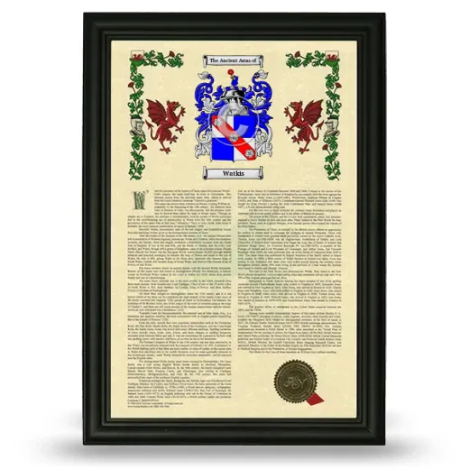 Watkis Armorial History Framed - Black