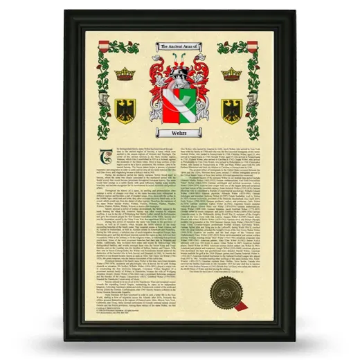 Wehrs Armorial History Framed - Black