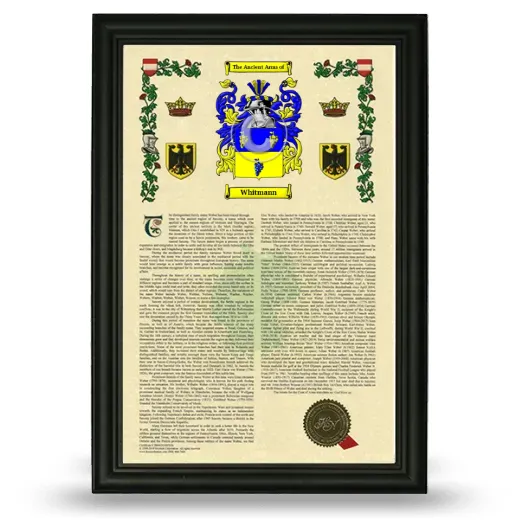 Whitmann Armorial History Framed - Black