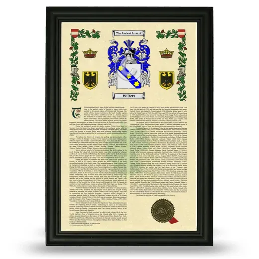 Williers Armorial History Framed - Black