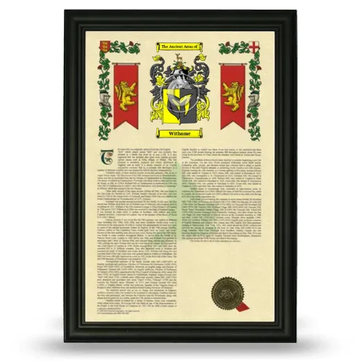Withame Armorial History Framed - Black
