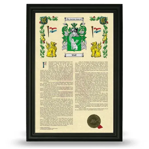 Wolf Armorial History Framed - Black
