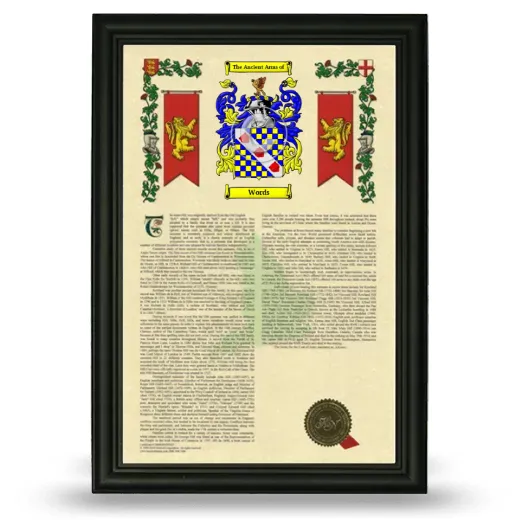 Words Armorial History Framed - Black