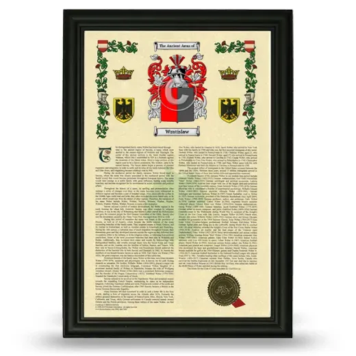 Wratislaw Armorial History Framed - Black